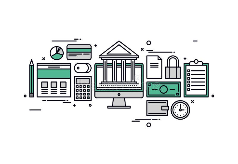 Banking and finance line style illustration royalty free illustration Banking and finance line style illustration royalty free illustration