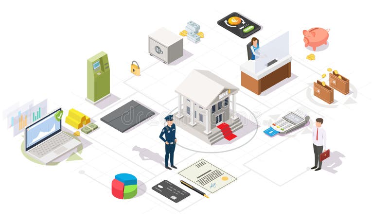 Banking and financial services vector flat isometric flowchart stock illustration Banking and financial services vector flat isometric flowchart stock illustration