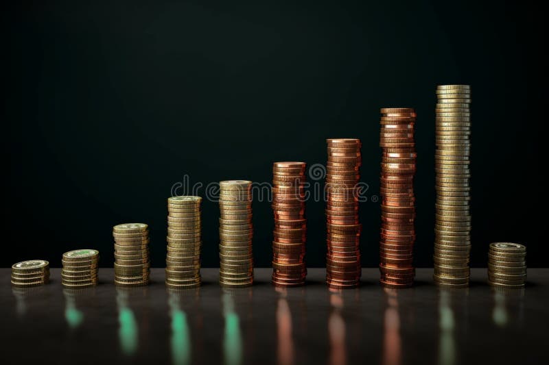 Banking system concept visualized with coins stack on percentage model vector illustration