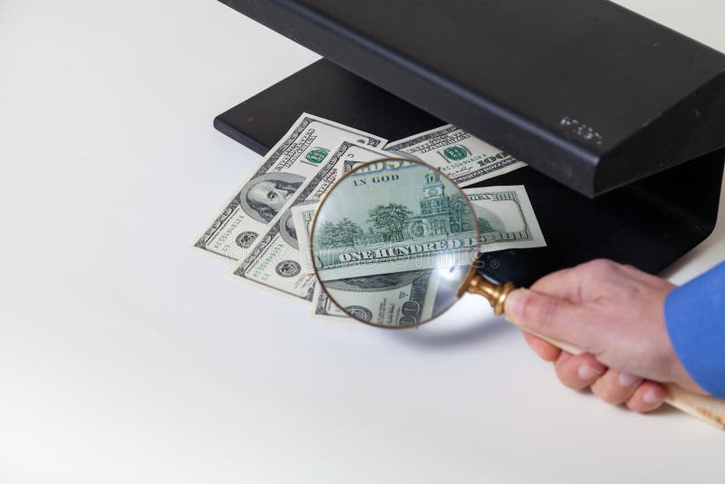 Banknote Verification with Magnifier Stock Image Image of magnifying