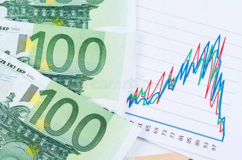 Banknotes of euro with chart