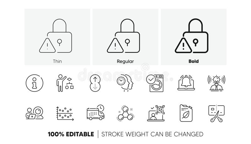 Bankrupt, Algorithm and Reminder line icons. For web app, printing. Line icons. Vector vector illustration