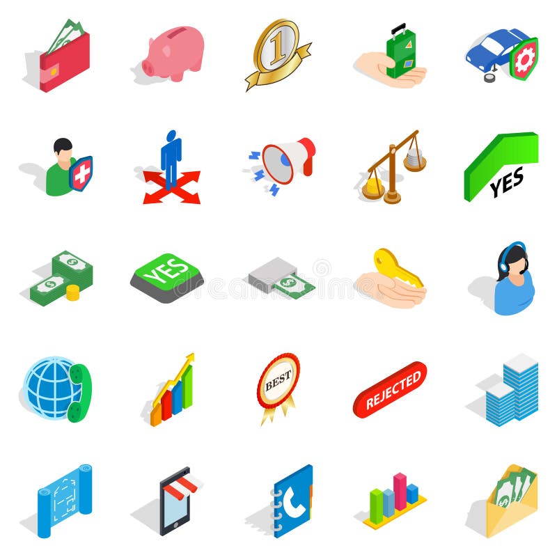 Bankrupt icons set, isometric style. Bankrupt icons set. Isometric set of 25 bankrupt vector icons for web isolated on white background