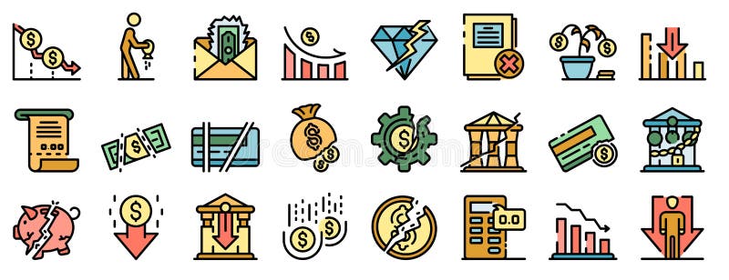 Bankrupt icons set vector flat royalty free illustration