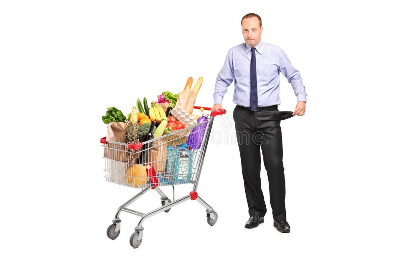 Young Man Pushing a Shopping Cart Stock Image Image of fullbody