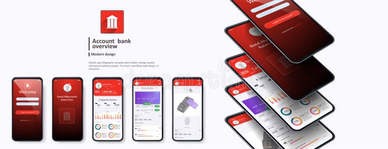 Bankwezenapp UI Uitrusting voor ontvankelijke mobiele toepassing vector illustratie Bankwezenapp UI Uitrusting voor ontvankelijke mobiele toepassing vector illustratie