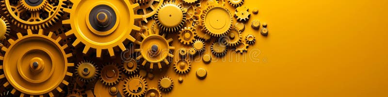 16:4 banner with abstract mechanical theme on yellow background
