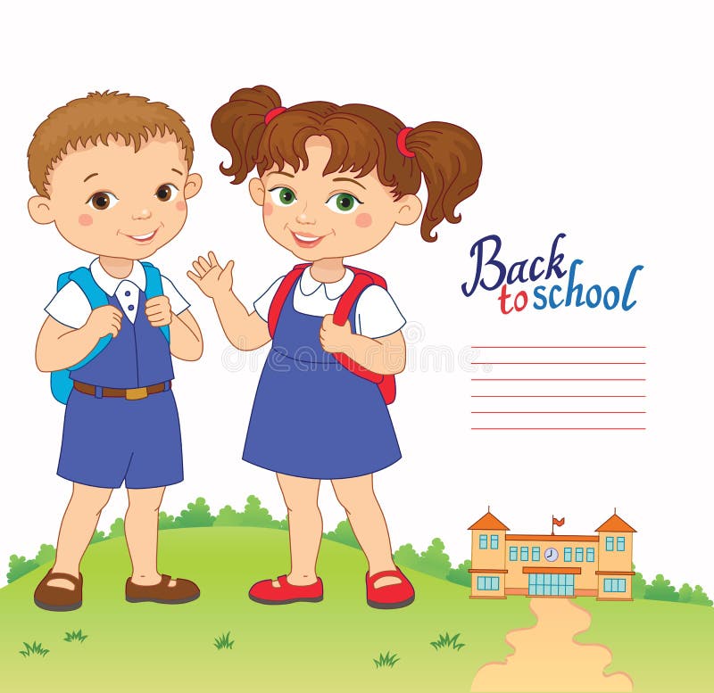 Banner back to school boy girl pupil lettering logo vector