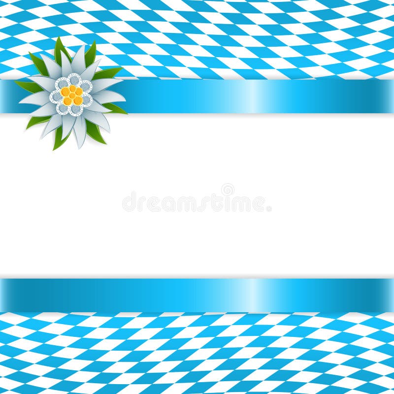 Banner in bavarian colors with edelweiss. Vector Illustration. Bavarian flag blue vectors