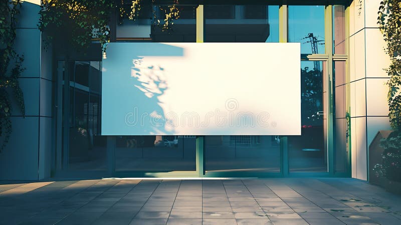 Generative AI : Spacious blank white banner for mockup information fixed outside of hotel or restaurant entrance business concept. Generative AI : Spacious blank white banner for mockup information fixed outside of hotel or restaurant entrance business concept.