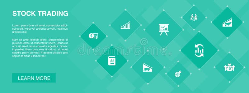 Banner bursátil 10 iconos concepto stock de ilustración Banner bursátil 10 iconos concepto stock de ilustración