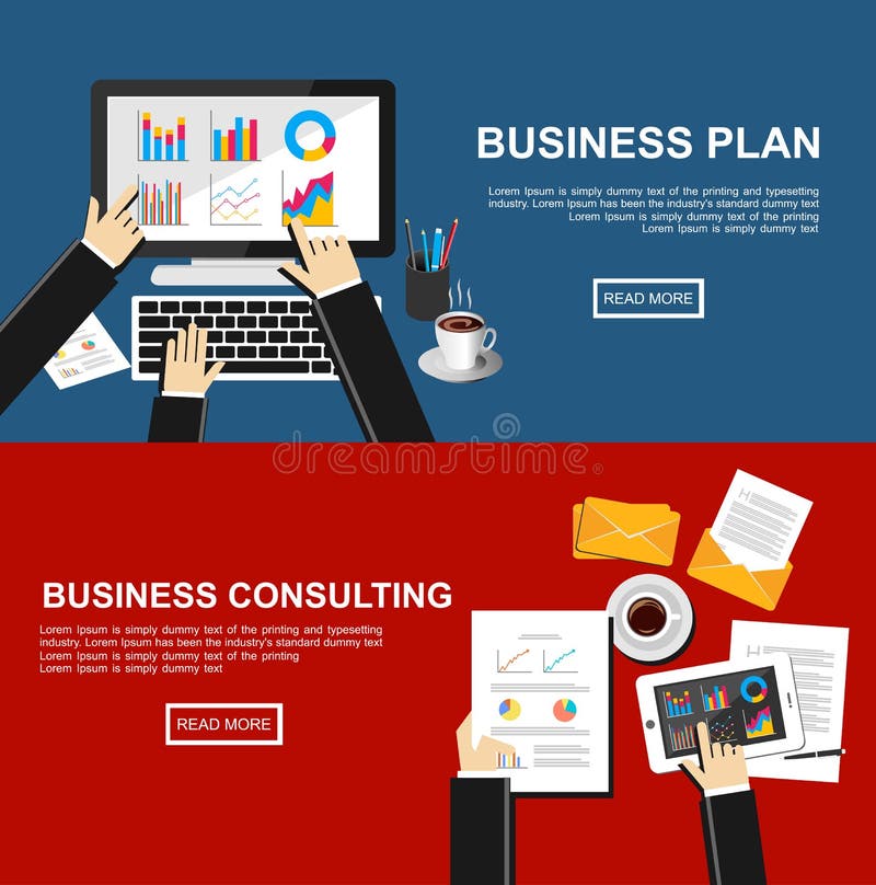 Banner for business plan and business consulting. Flat design illustration concepts for finance, business, management, analysis. Business solution, teamwork royalty free illustration Banner for business plan and business consulting. Flat design illustration concepts for finance, business, management, analysis. Business solution, teamwork royalty free illustration