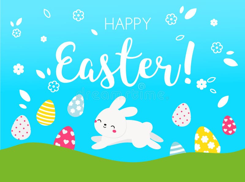 Banner colorido de Pascua con lindo salto de conejo de Pascua y huevos Plantilla de diseño de banners ilustración del vector