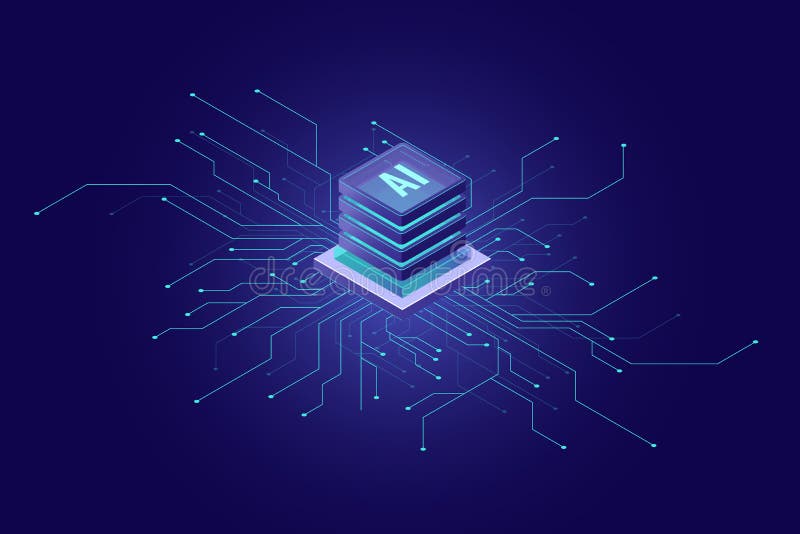 Banner de inteligență artificială cu ajutorul unui instrument de calcul de tip cloud de date de bază care învață informații despre stock illustration