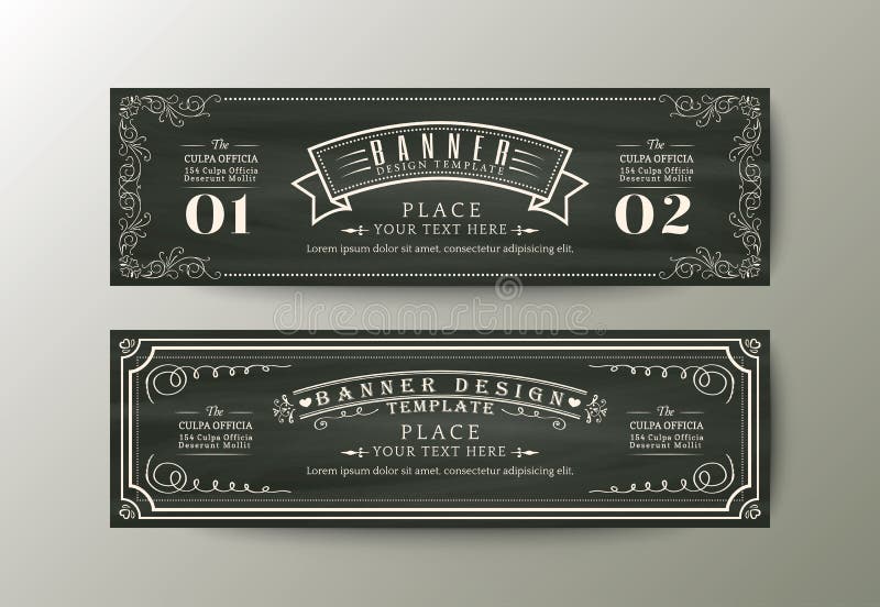 Banner design template with Vintage floral frame on chalk board