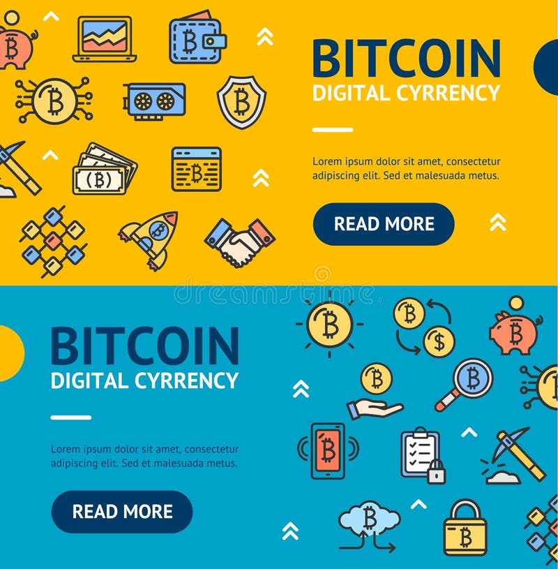 Banner digital bitcoin set orizontal. vector vector illustration
