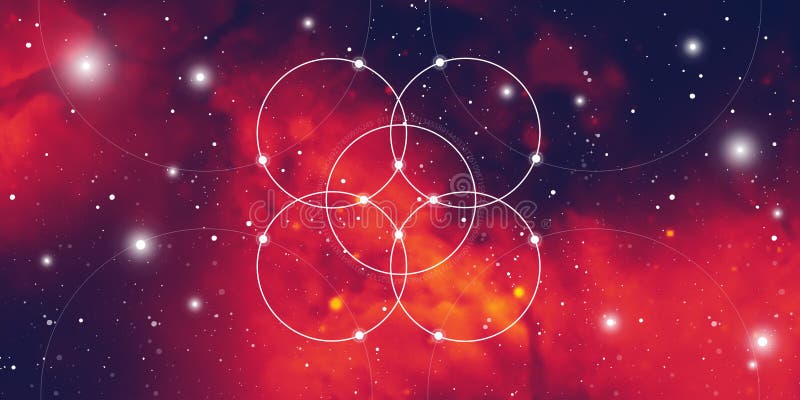 Banner do site de geometria sagrada com números de proporção dourada, símbolo de eternidade, círculos e quadrados interligados, f