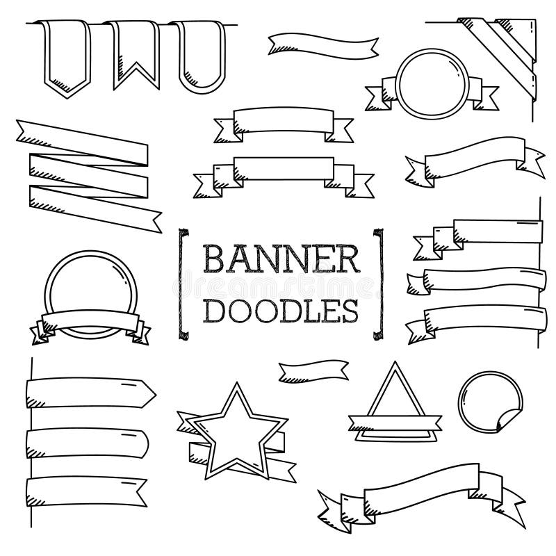 Banner Doodle, Hand Drawing Styles of Banner. Stock Vector
