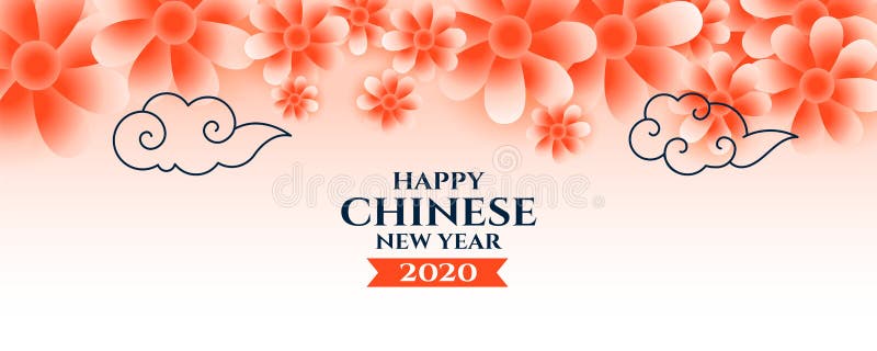 Banner feliz chinês de flores e nuvens do ano novo