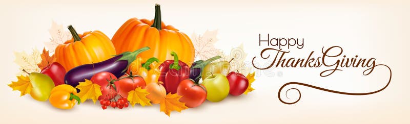 Banner fericit Ziua Recunostintei cu legume toamna. vector illustration