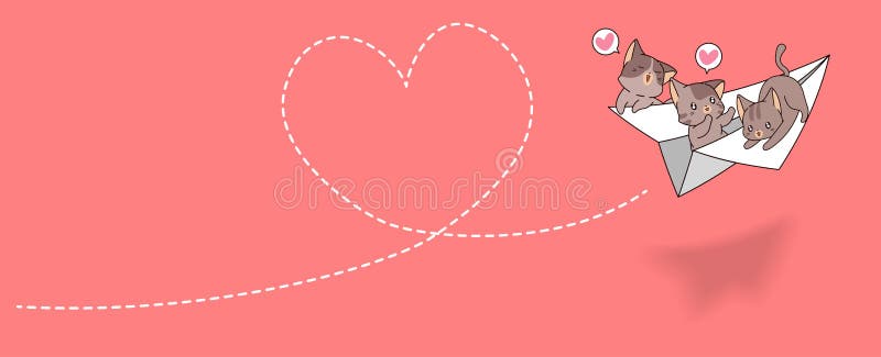 Banner kawaii gatitos en un avión de papel por un día de amor ilustración del vector