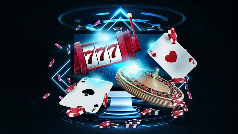 Conceito de casino online com tablet e ferramentas para ilustração