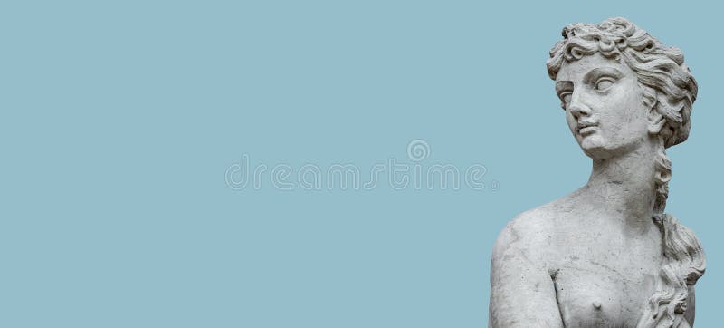 Banner with Old Statue of Sensual Bathing Renaissance Era Woman at Solid  Blue Sky Background with Copy Space, Potsdam, Germany, Stock Image - Image  of erotic, face: 231566547