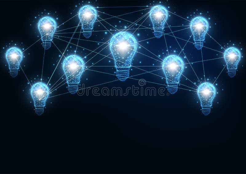 Banner pentru conceptul de conexiune la becul din rețea futuristă cu becuri conectate strălucitor royalty free illustration