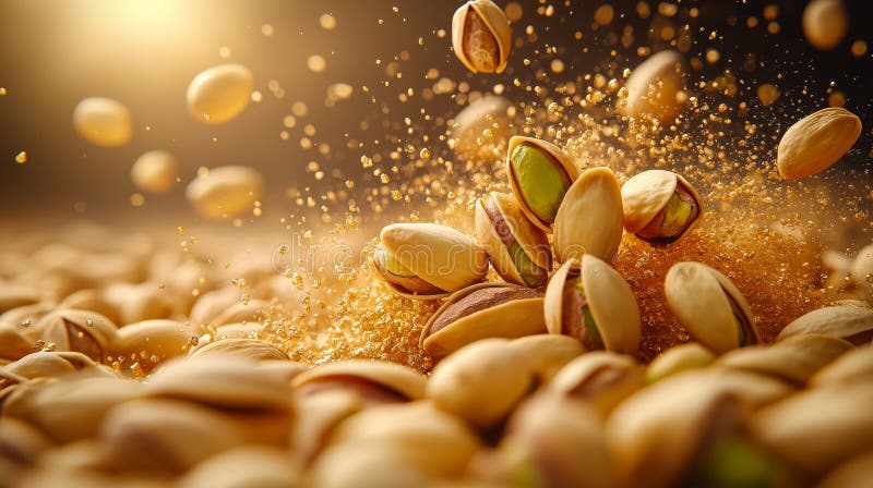 Banner di pistacchi. Primo piano di pistacchi che cadono come sfondo royalty illustrazione gratis