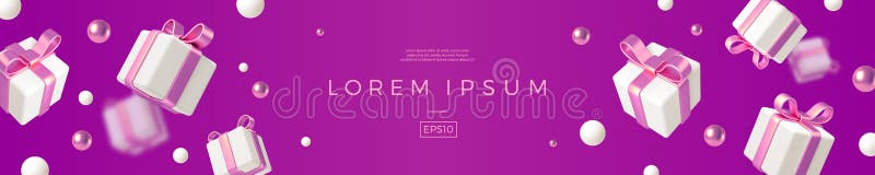 Banner with realistic d render gift boxes white gift box with pink metallic bow and ribbon banner with realistic d render gift vector illustratie