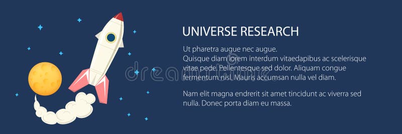 Banner with space rocket flying in space stock illustration