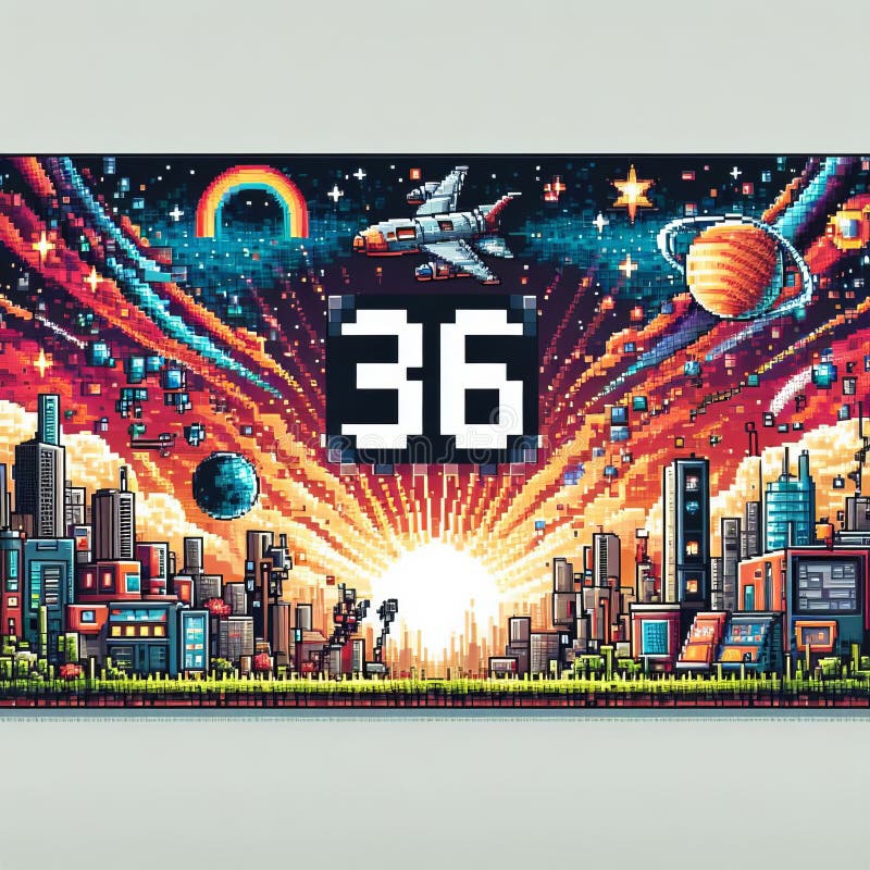 143 36. A banner in the style of a retro video game screen, wit royalty free illustration