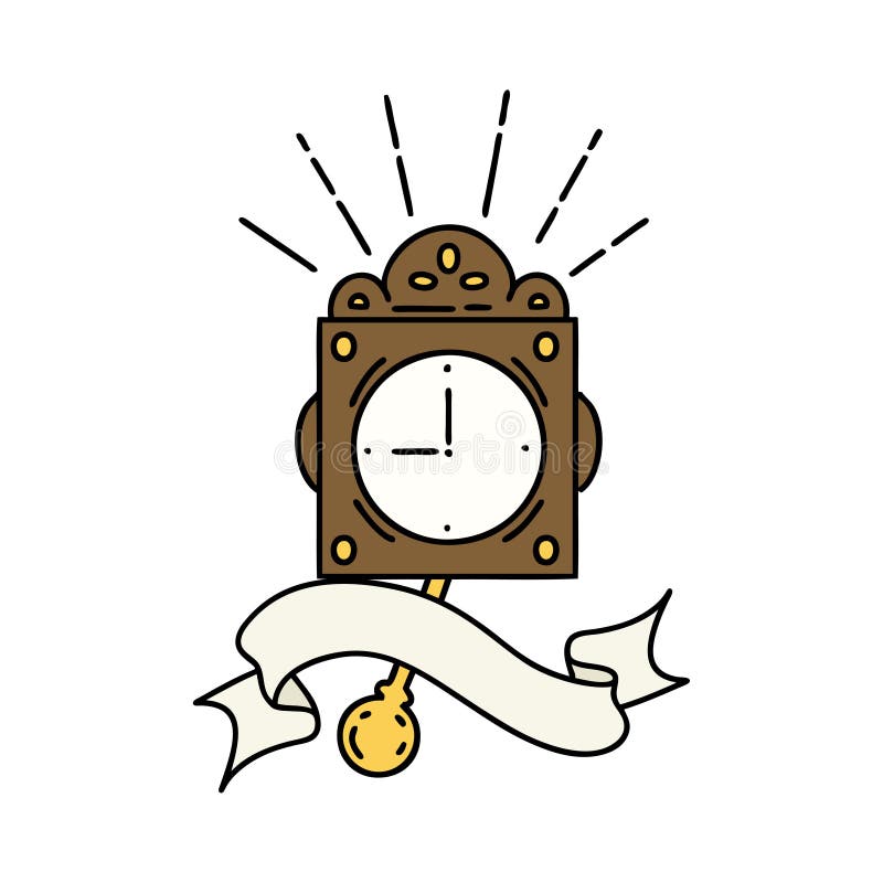 Banner with Tattoo Style Ticking Clock Stock Vector Illustration of