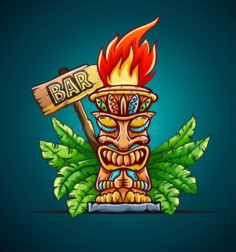 Banner with Tiki ethnic traditional tribal mask. Vector illustration.