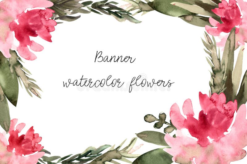 Banner, uitnodiging met bloemenwaterverf stock illustratie Banner, uitnodiging met bloemenwaterverf stock illustratie