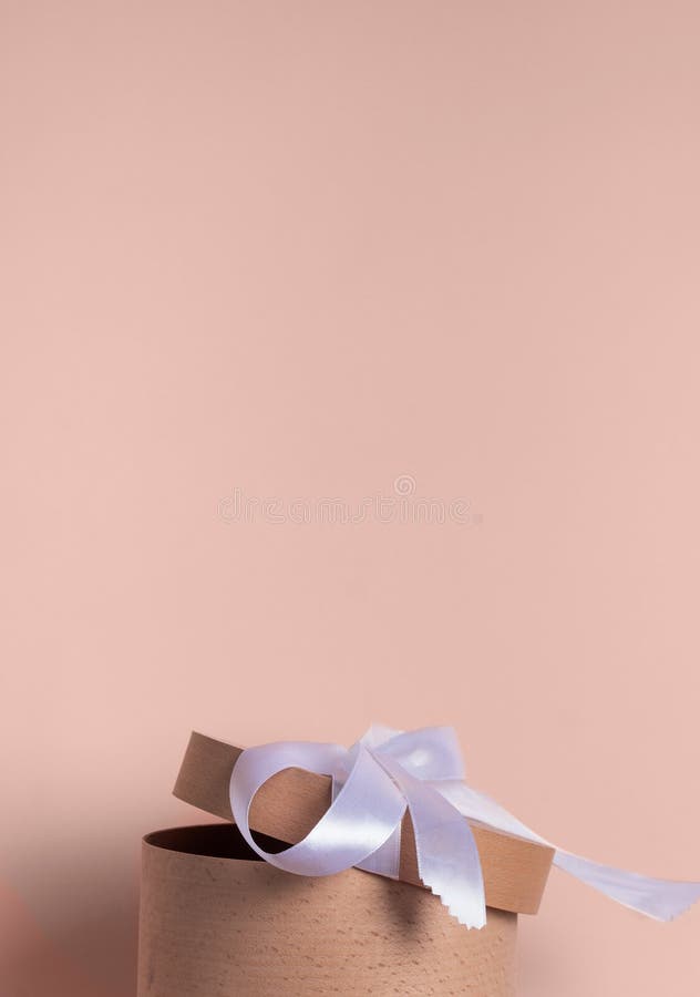 Banner Vertical Gift Box with White Ribbon on Kraft Paper and a Pastel