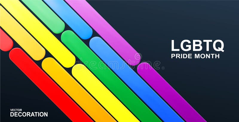 Banner vettoriale con testo volumetrico mese dell'orgoglio lgbt . transessuale gay lesbico. concetto di amore arcobaleno con bandi