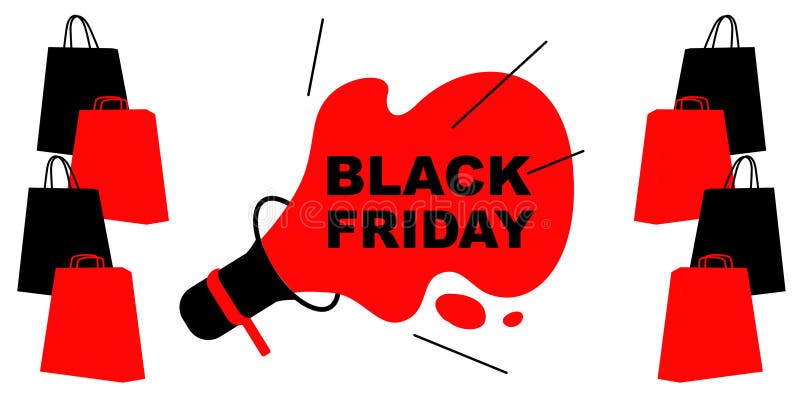 Banner vibrant de Black Friday, cu text evidențiat și sacoșe de cumpărături. Perfect pentru promoții online, postări pe rețelele s royalty free illustration