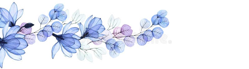 Banner Web Borde Acuarela. Dibujo De Flores Azules Transparentes De Hojas De  Magnesio Y Eucalipto. Diseño Delicado Vintage. Po Stock de ilustración -  Ilustración de bandera, tarjeta: 210490066