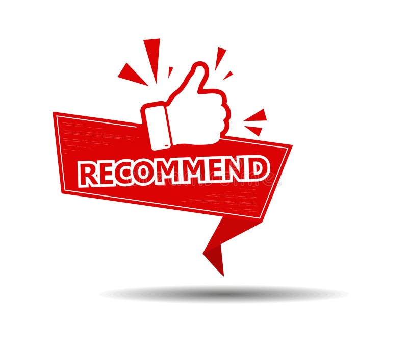 Banner with the Words Recommend and a Fist with a Raised Finger Stock