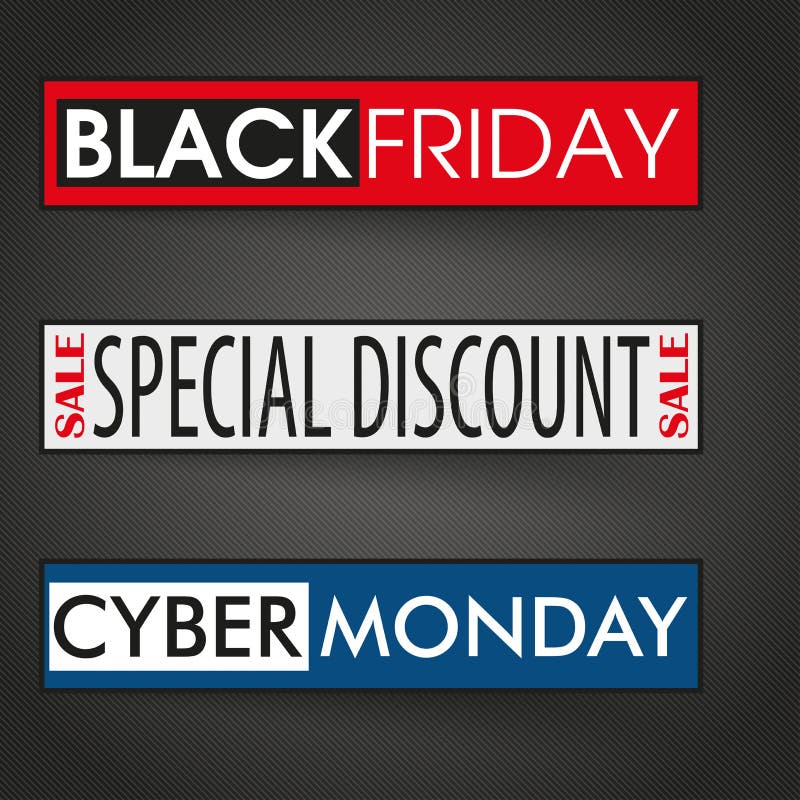 3 Banners Cyber Monday Black Friday Stock Vector Illustration of icon