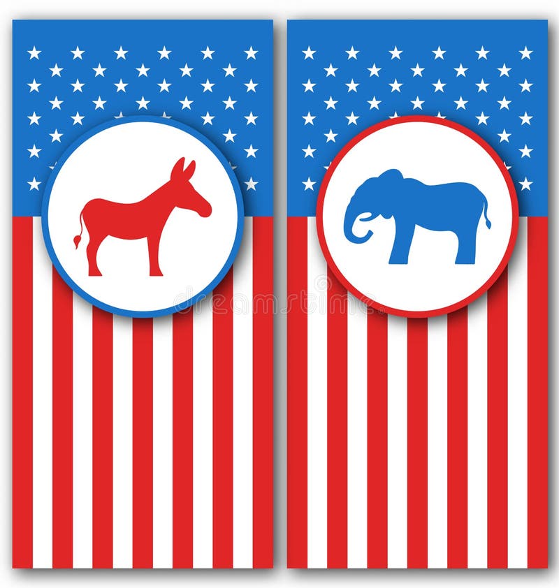 Banners with Donkey and Elephant as a Symbols Vote of USA. United States Political Parties