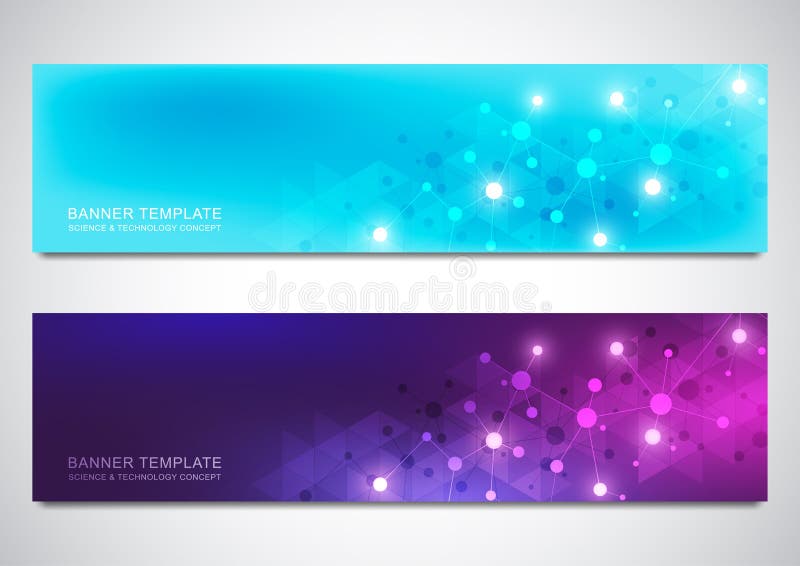 Banners en kopballen voor plaats met moleculesachtergrond en neuraal netwerk Genetische biologie of laboratoriumonderzoek vector illustratie Banners en kopballen voor plaats met moleculesachtergrond en neuraal netwerk Genetische biologie of laboratoriumonderzoek vector illustratie
