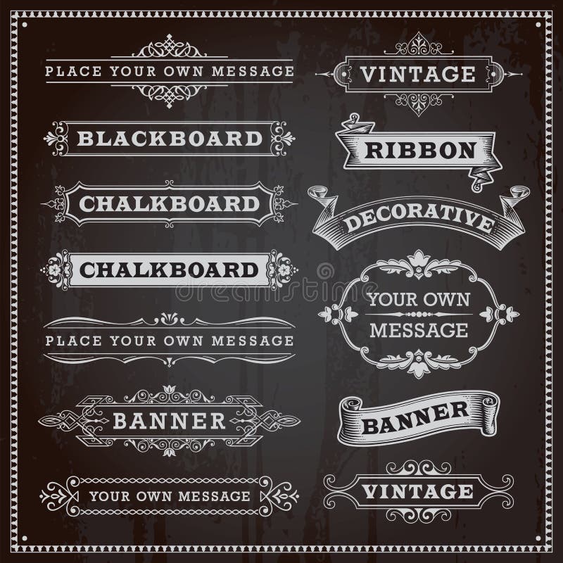 Vintage elementi di design banner, cornici e nastri, lavagna stile vettoriale.