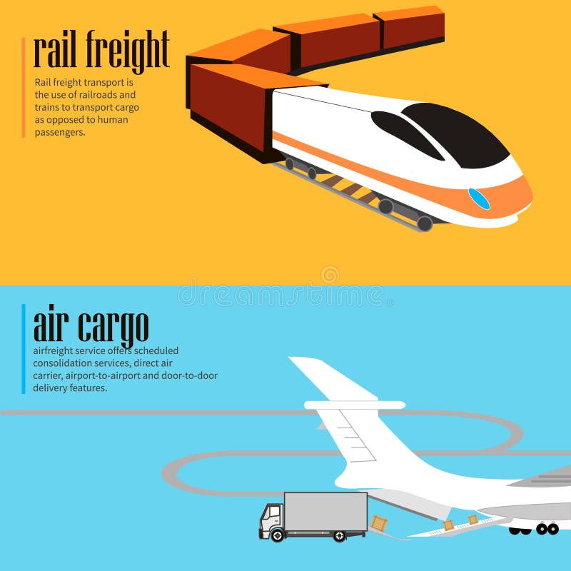 Banners set of rail and air transport royalty free illustration