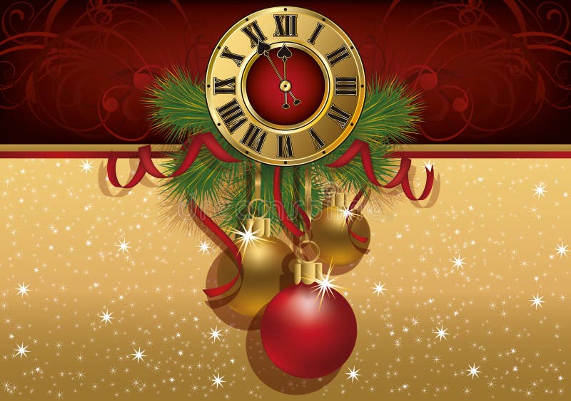 Réveillon Du Nouvel An De L'horloge D'or Boule De Noël À Minuit