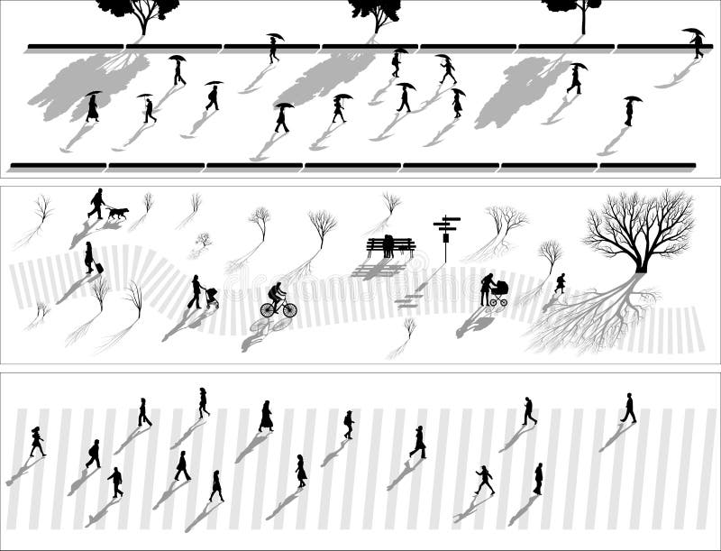 Bannière abstraite des silhouettes de personnes de foule avec des ombres. illustration de vecteur Bannière abstraite des silhouettes de personnes de foule avec des ombres. illustration de vecteur
