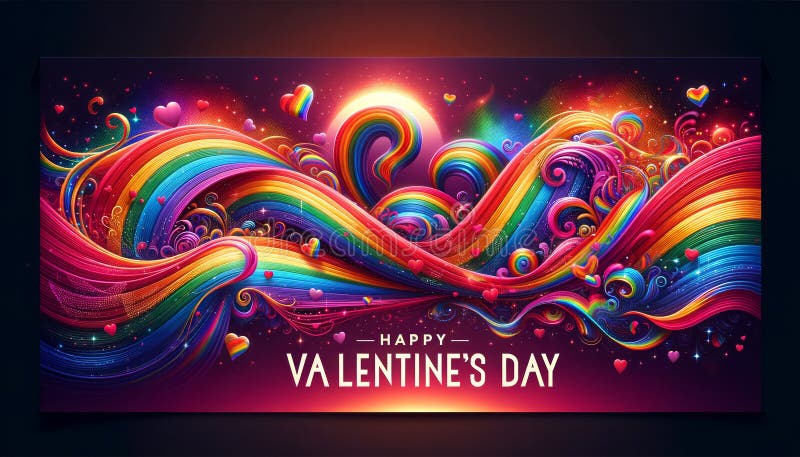 Bannière de bienvenue ou carte lgbt en couleurs arc-en-ciel avec joyeux valentines texte de jour photo stock
