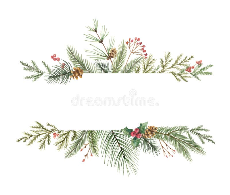 Bannière de Noël de vecteur d'aquarelle avec les branches et l'endroit de sapin pour le texte Bannière de Noël de vecteur d'aquarelle avec les branches et l'endroit de sapin pour le texte