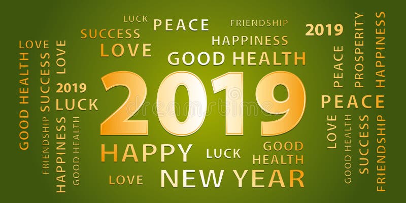 Bannière vectorielle de vœux pour le Nouvel An 2019. Vert et or illustration de vecteur